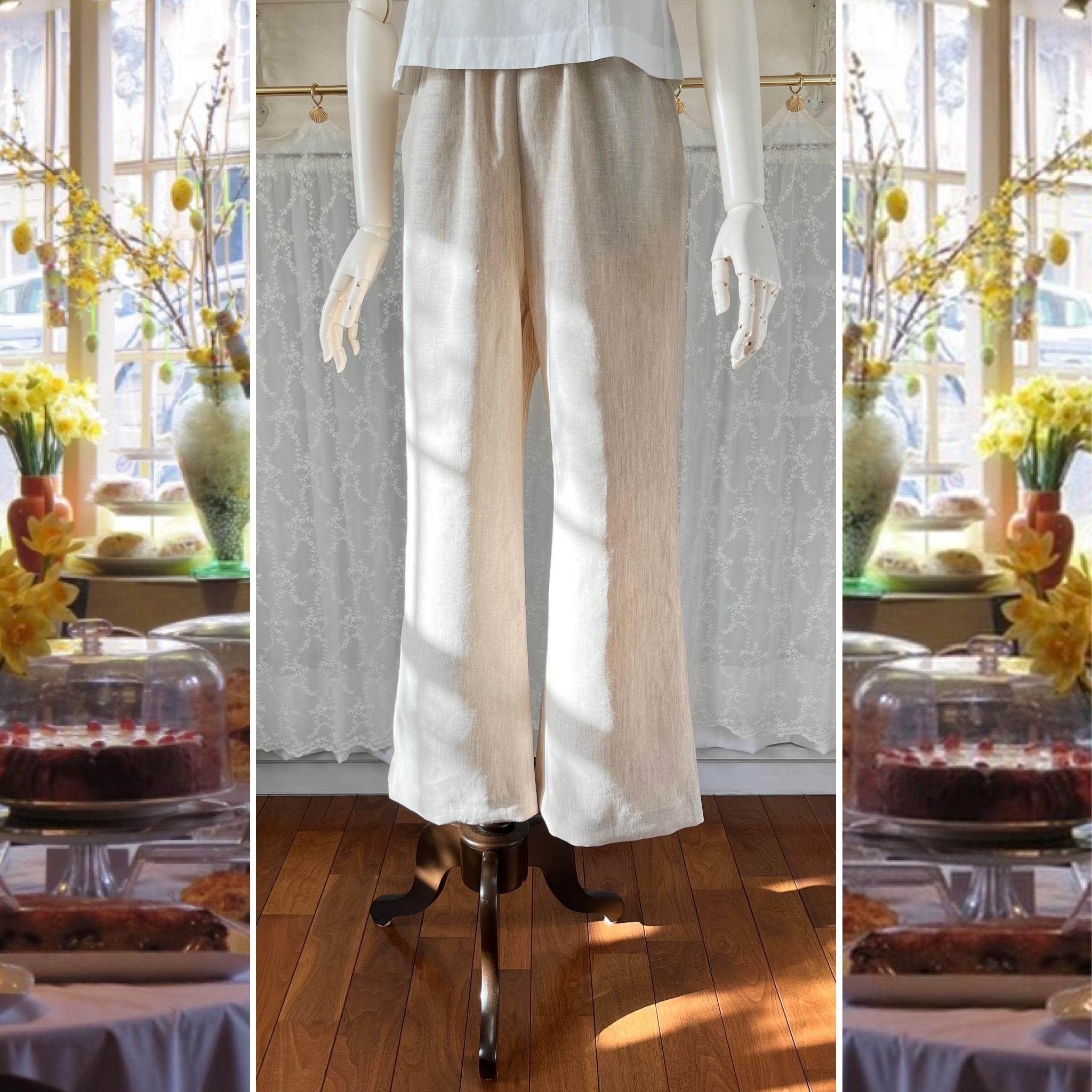 リネンのキレイ目・サイズフリーパンツ『キレイ目シルエット・ベージュ・ウエストゴム』 | 2枚目