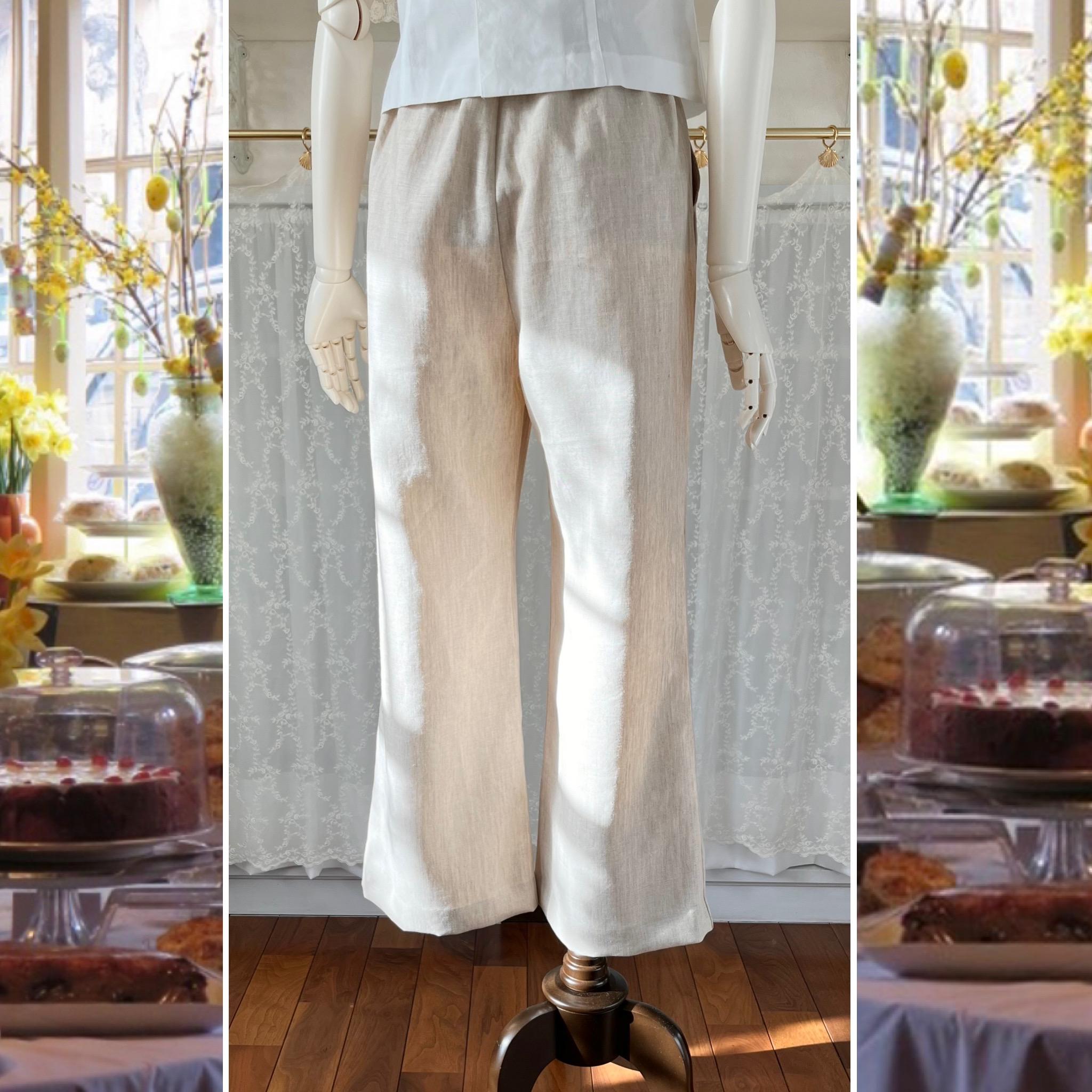 リネンのキレイ目・サイズフリーパンツ『キレイ目シルエット・ベージュ・ウエストゴム』 | 3枚目