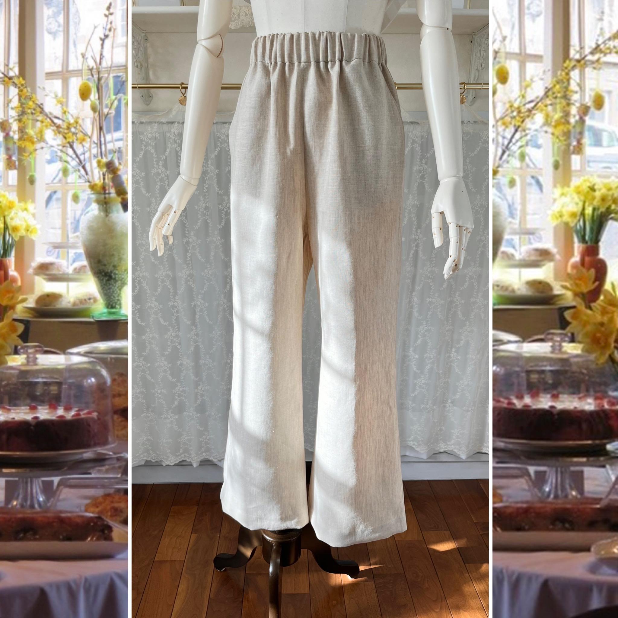 リネンのキレイ目・サイズフリーパンツ『キレイ目シルエット・ベージュ・ウエストゴム』 | 4枚目