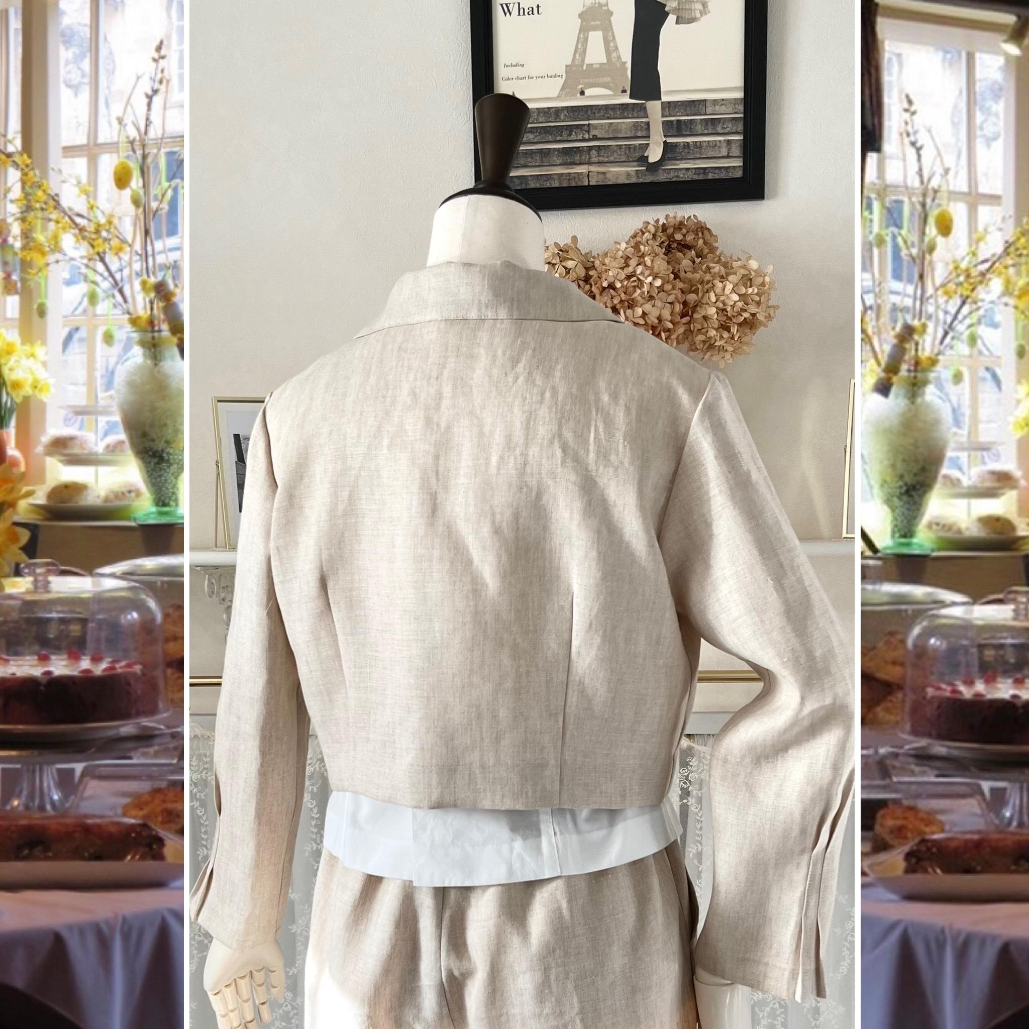 リネンの襟付きボレロ『ショートジャケット・ナチュラルベージュ・丈短・キレイめ・ハオリモノ』 | 4枚目