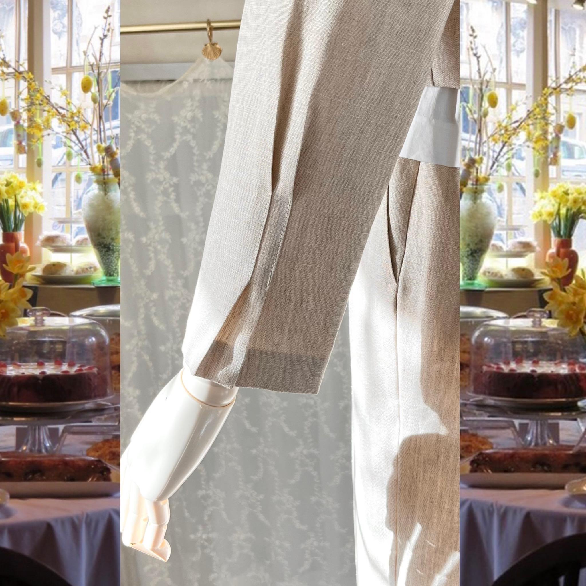 リネンの襟付きボレロ『ショートジャケット・ナチュラルベージュ・丈短・キレイめ・ハオリモノ』 | 5枚目