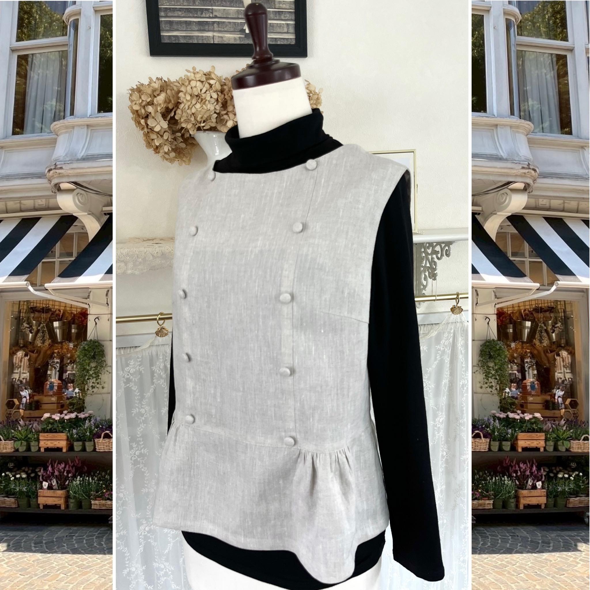 リネンのノースリーブ・ギャザーブラウス『ナチュラルカラー・生成り・重ね着・後ろファスナー・1点のみ』 | 3枚目