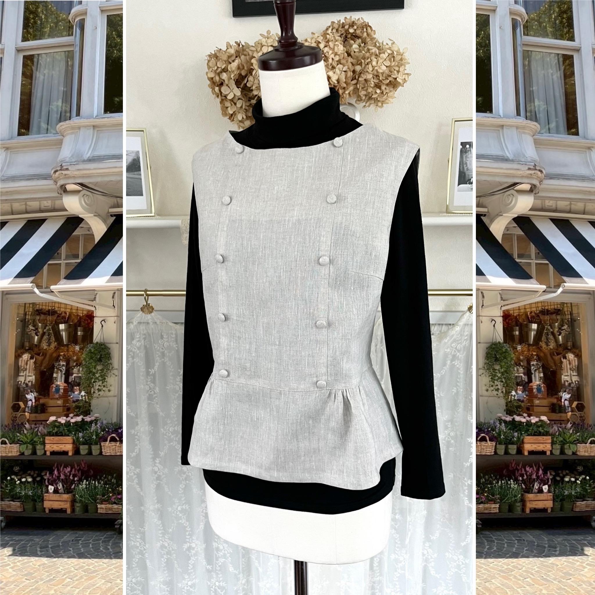 リネンのノースリーブ・ギャザーブラウス『ナチュラルカラー・生成り・重ね着・後ろファスナー・1点のみ』 | 4枚目