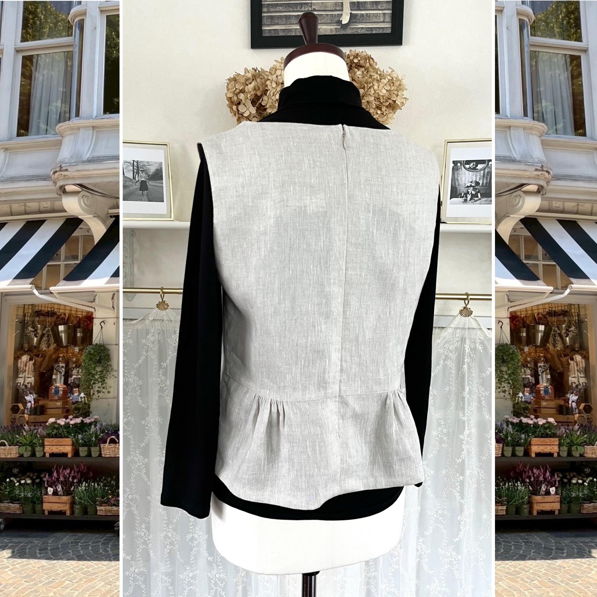 リネンのノースリーブ・ギャザーブラウス『ナチュラルカラー・生成り・重ね着・後ろファスナー・1点のみ』 | 5枚目