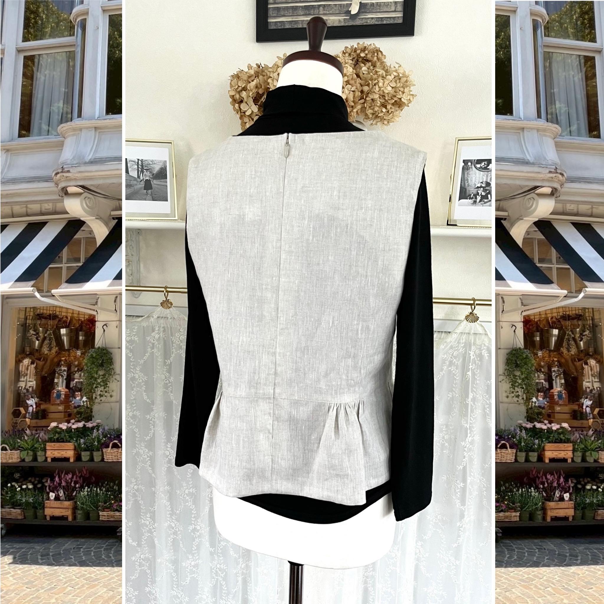 リネンのノースリーブ・ギャザーブラウス『ナチュラルカラー・生成り・重ね着・後ろファスナー・1点のみ』 | 6枚目