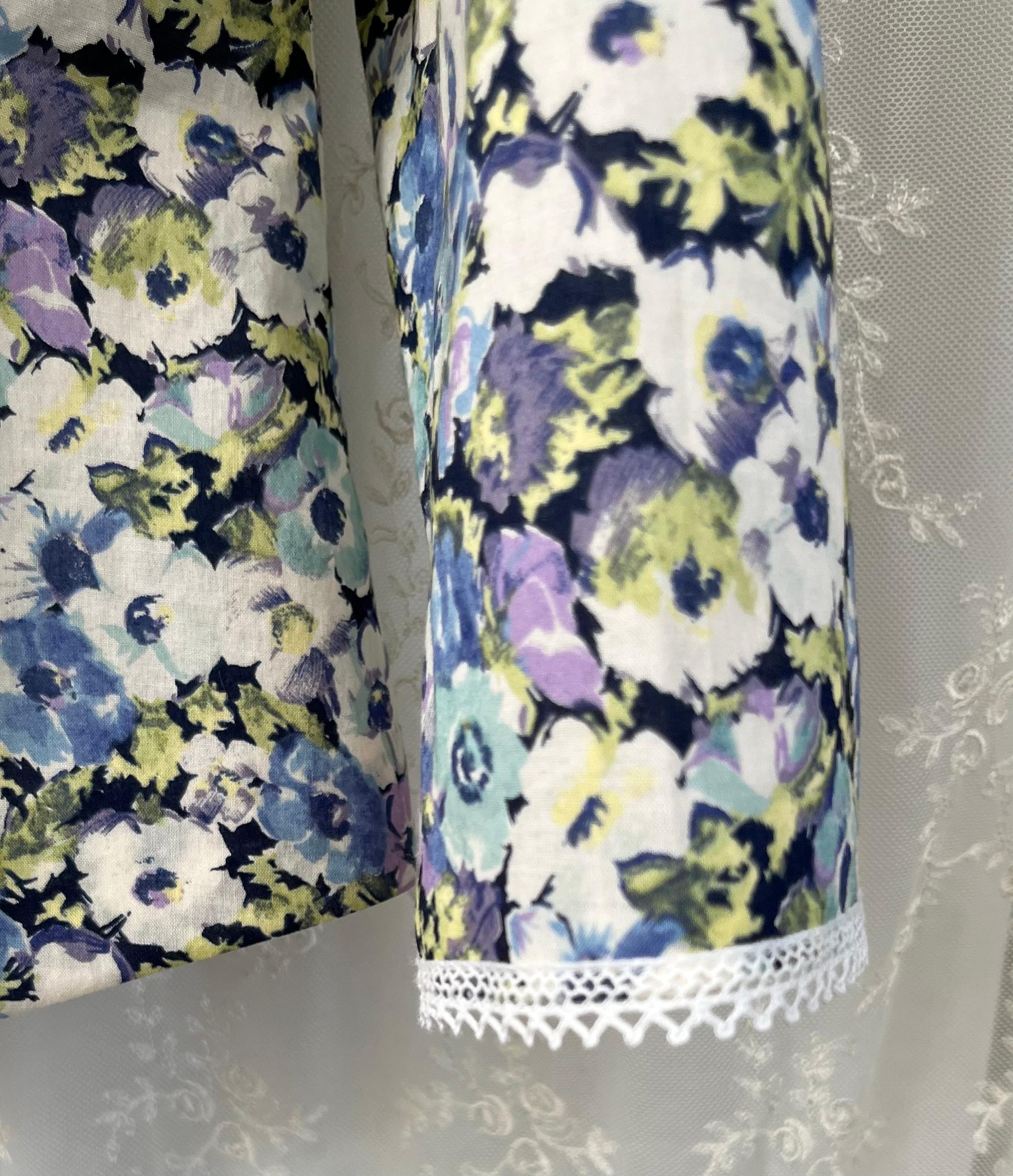 ピンタック&レース+パンジー柄のコットンブラウス『春の花柄ブラウス・クラシカル・ビオラ・スミレ・1点のみ』 | 6枚目