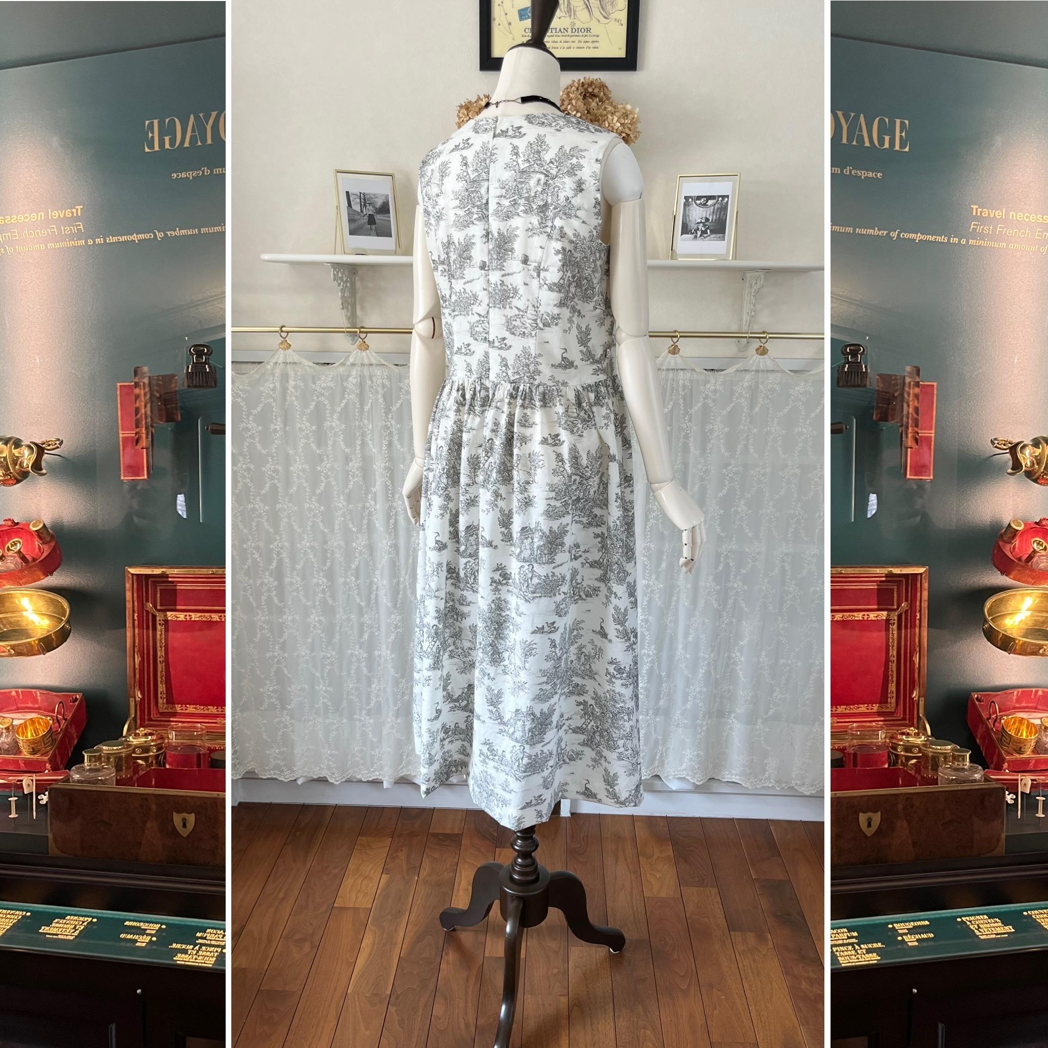 フランス製トワル・ド・ジュイのノースリーブワンピース『アンリ』コットン・グレー・ギャザー・ウエストリボン・2WAY | 11枚目