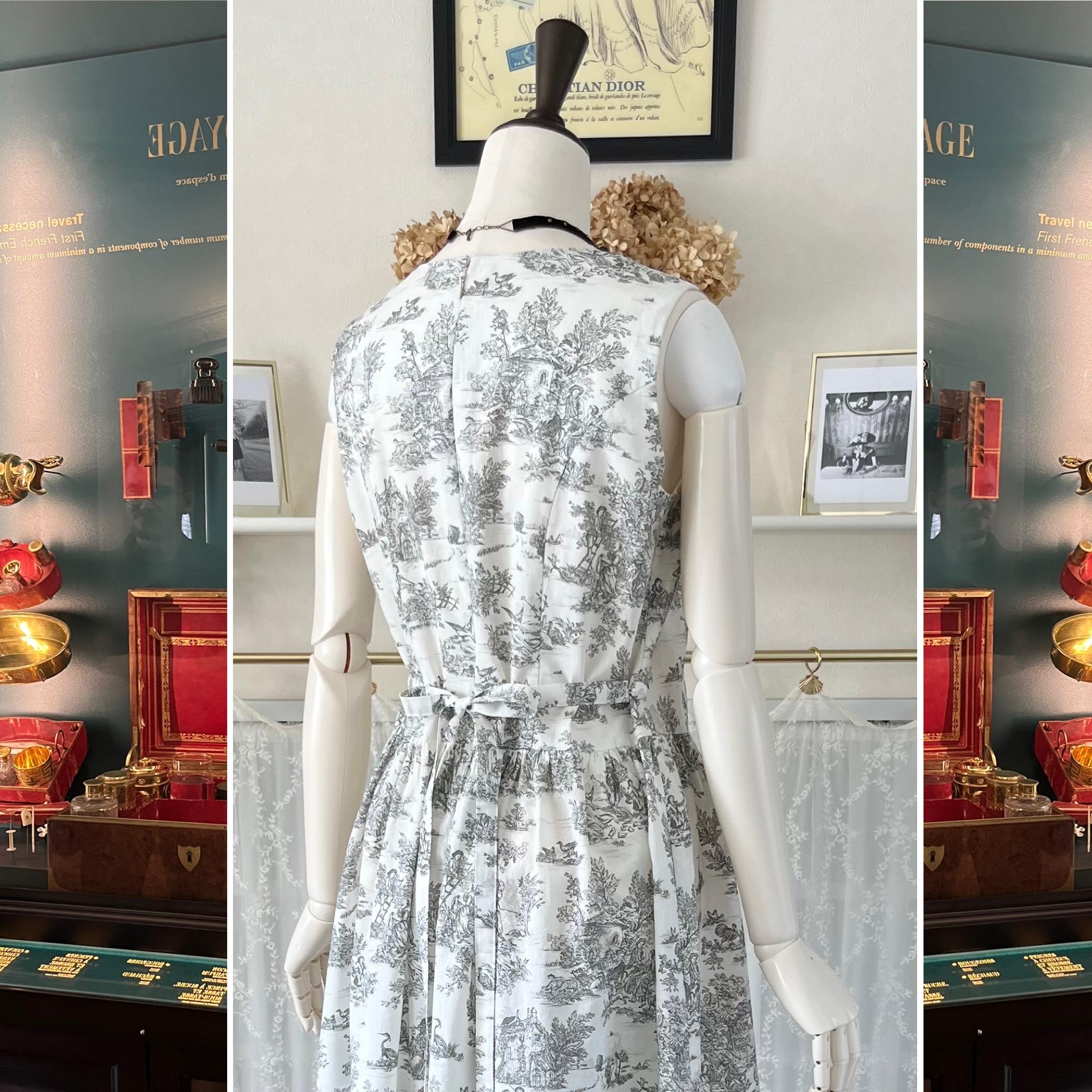 フランス製トワル・ド・ジュイのノースリーブワンピース『アンリ』コットン・グレー・ギャザー・ウエストリボン・2WAY | 5枚目