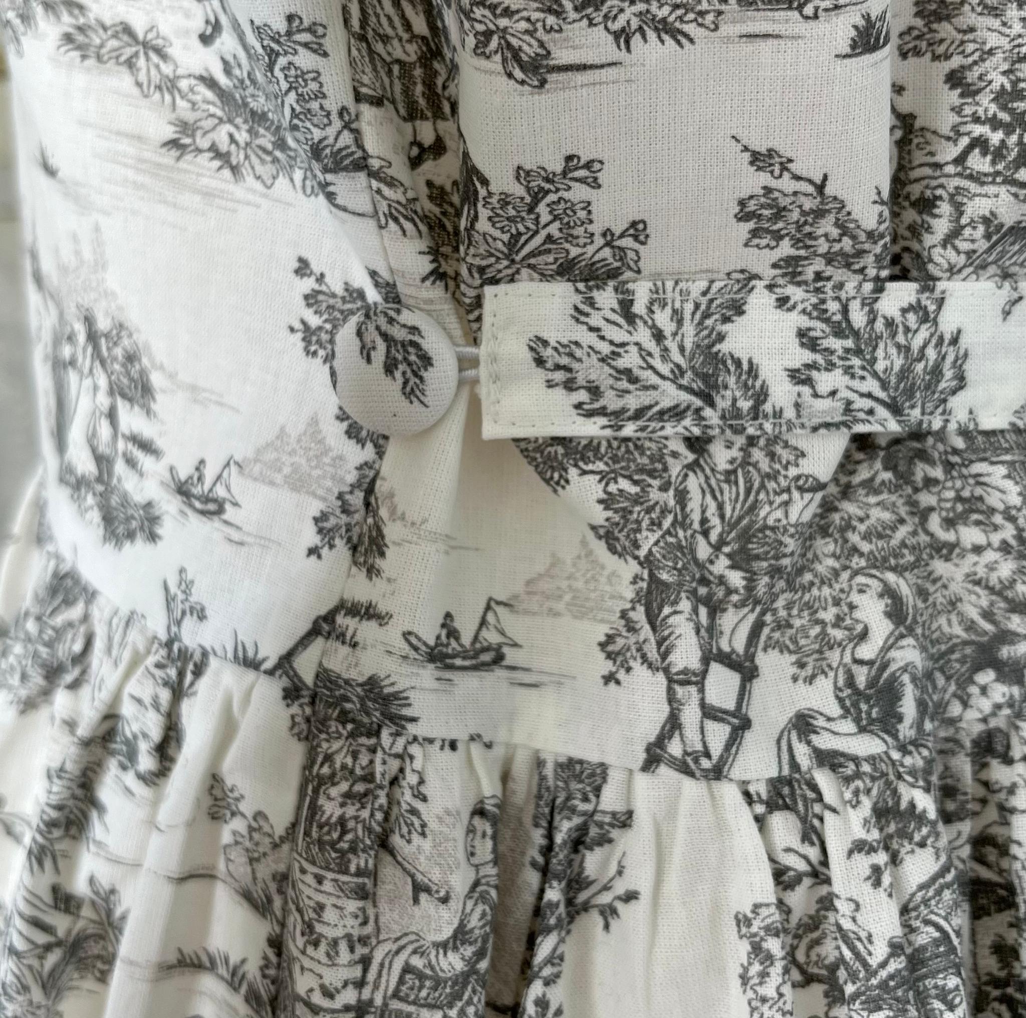 フランス製トワル・ド・ジュイのノースリーブワンピース『アンリ』コットン・グレー・ギャザー・ウエストリボン・2WAY | 8枚目