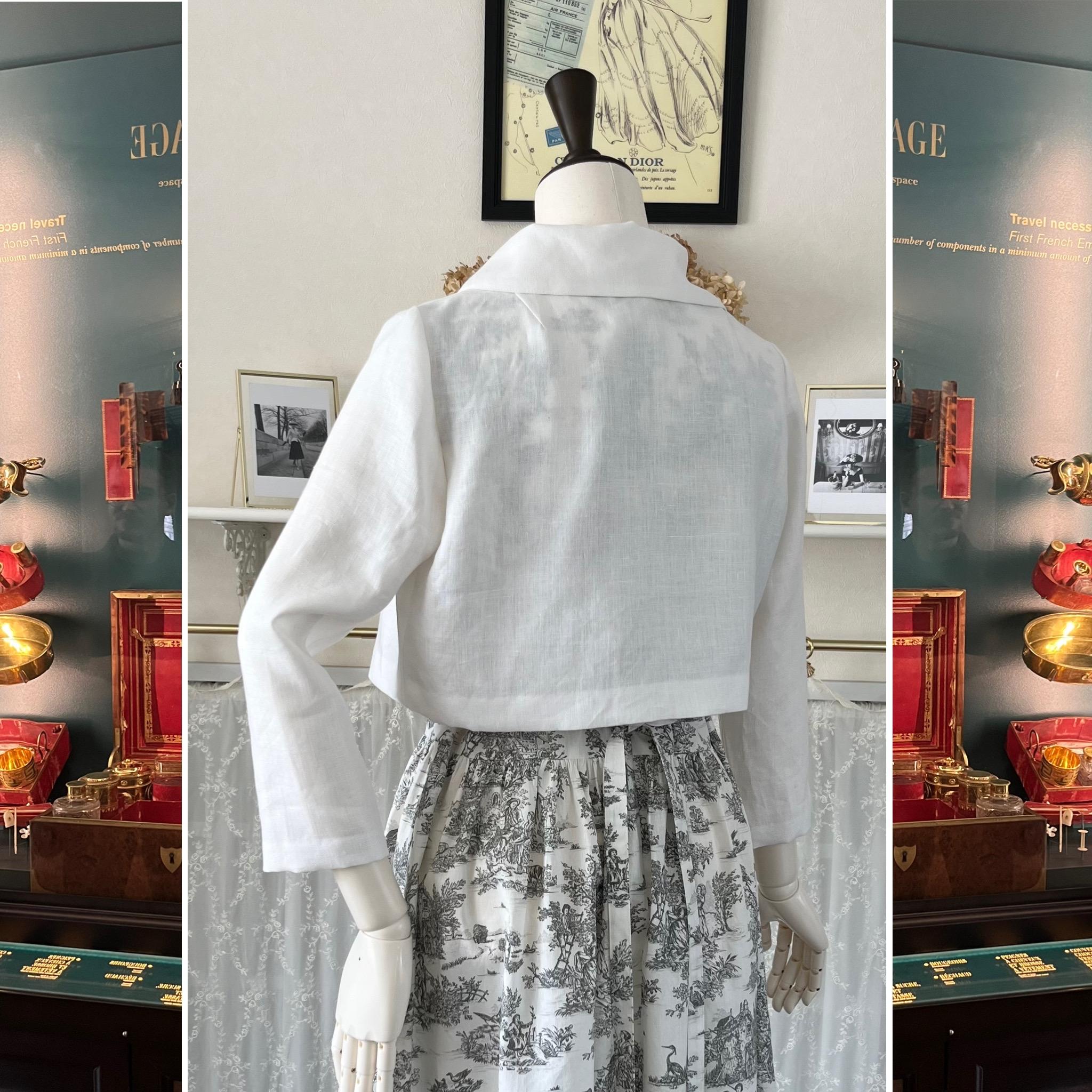 上質オフ白リネンの襟付きボレロ・ハオリモノ・ショートジャケット・丈短 | 4枚目