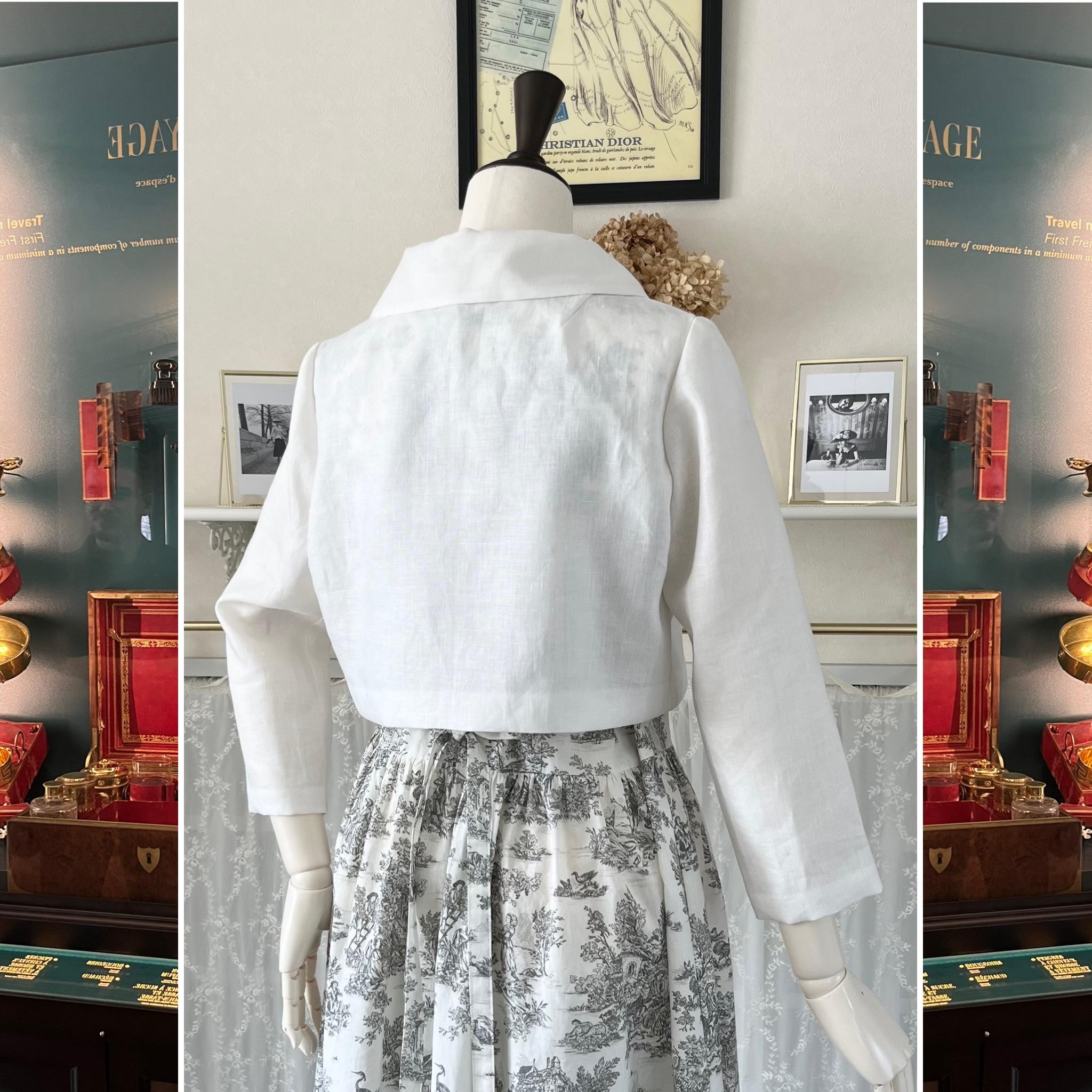 上質オフ白リネンの襟付きボレロ・ハオリモノ・ショートジャケット・丈短 | 5枚目