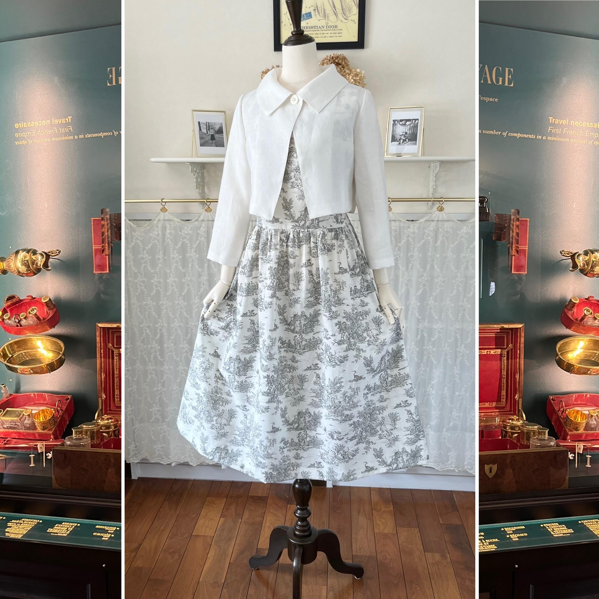 上質オフ白リネンの襟付きボレロ・ハオリモノ・ショートジャケット・丈短 | 7枚目